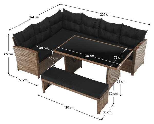 Set gradina MADUL, maro/negru, ratan sintetic/sticla temperata/metal