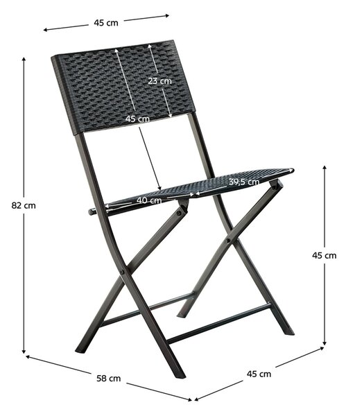 Set gradina FARUK, negru, ratan artificial/otel, cu masuta si 2 scaune