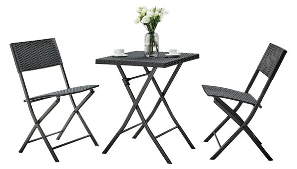 Set gradina FARUK, negru, ratan artificial/otel, cu masuta si 2 scaune