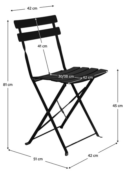 Set gradina OBAX, negru, otel, cu masuta si 2 scaune