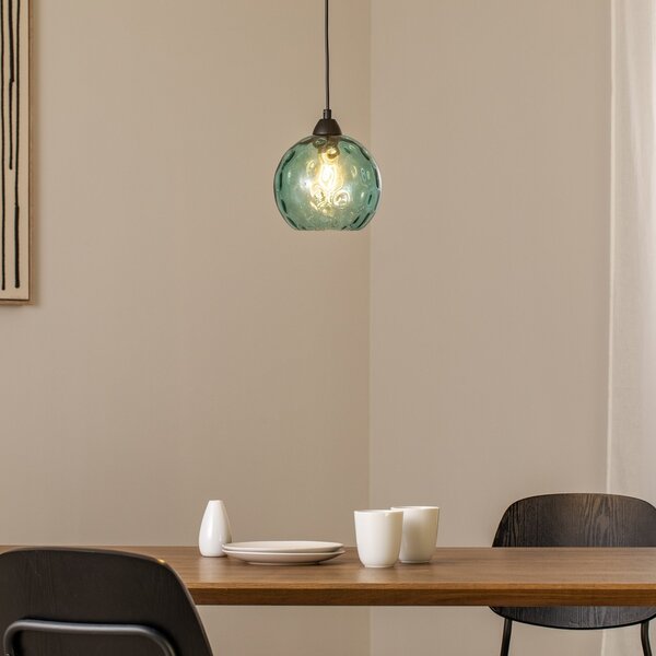 Opviq Lampa suspendată Benek, albastră, sticlă, Ø 20 cm, E27, reglabil, Albastru, Camera de zi / sufragerie, Sticlă, Viața tânără