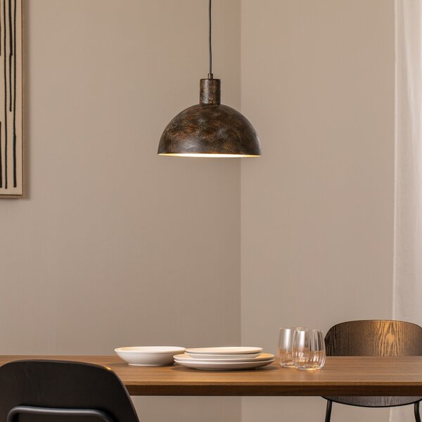 Opviq Lampă suspendată Kure, negru-maro, metal, Ø 30 cm, E27, reglabil, Maro / Rugină, Bucătărie, Metal, Modern