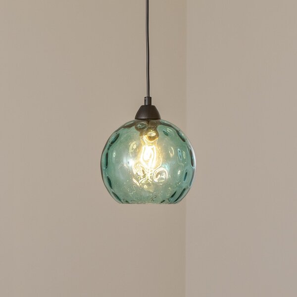 Opviq Lampa suspendată Benek, albastră, sticlă, Ø 20 cm, E27, reglabil, Albastru, Camera de zi / sufragerie, Sticlă, Viața tânără