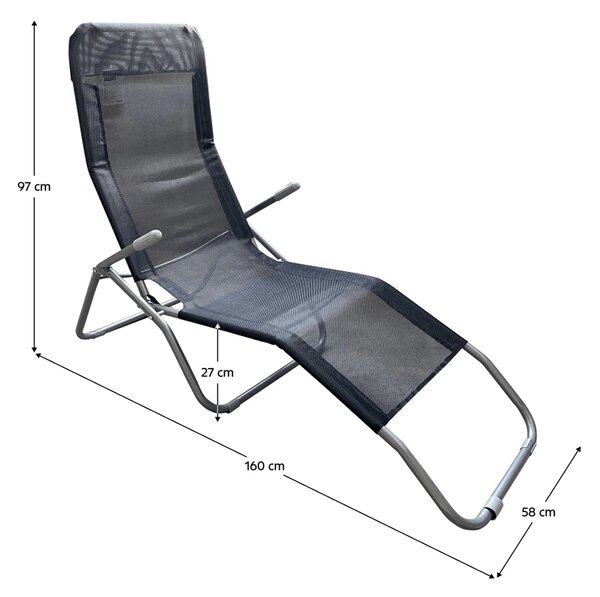 Sezlong gradina SELNO, gri/negru, plasa/otel, 58x160x97 cm
