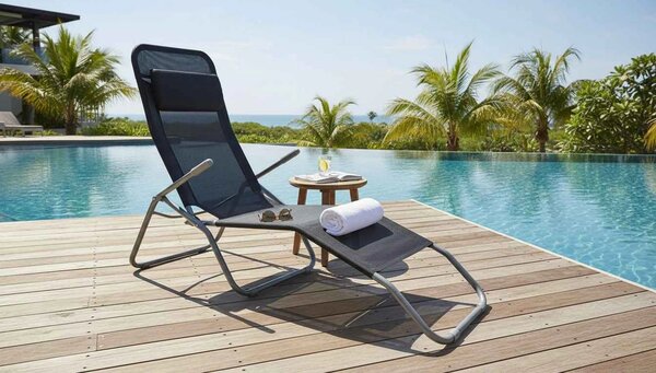 Sezlong gradina SELNO, gri/negru, plasa/otel, 58x160x97 cm