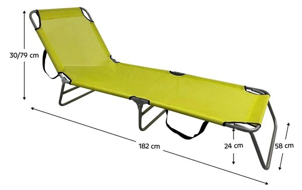 Sezlong gradina KELEO, gri/verde, plasa/otel, 58x182x79 cm
