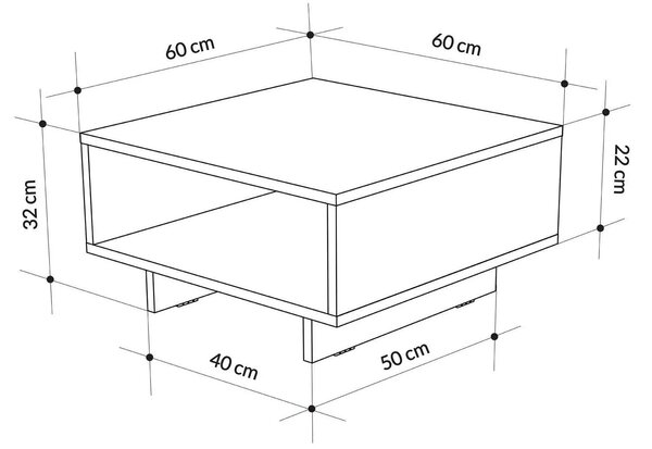 Masuta cafea HOLA, gri antracit, PAL melaminat, 60x60x32 cm