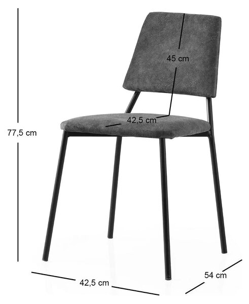Set 2 scaune LIMA 4554 V2, gri antracit/negru, stofa catifelata/metal
