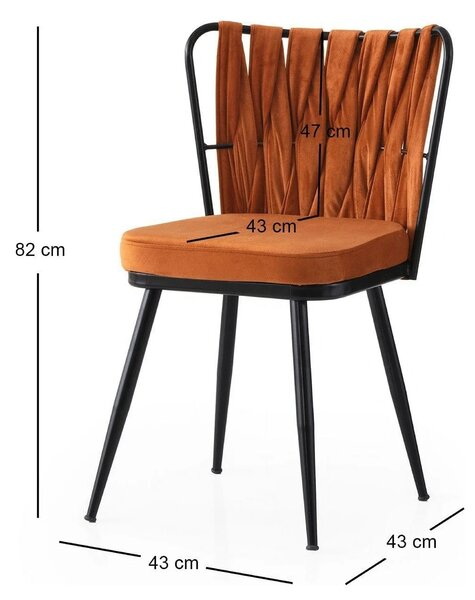 Set 4 scaune KUSAKLI 224 V4, caramiziu/negru, stofa catifelata/metal