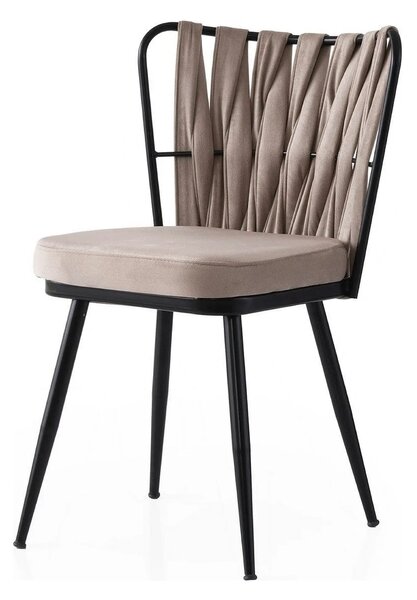 Set 4 scaune KUSAKLI 222 V4, bej/negru, stofa catifelata/metal, 43x43x