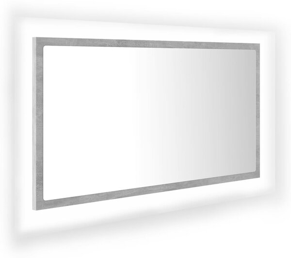 Oglindă de baie cu LED, gri beton, 80x8,5x37 cm, acril