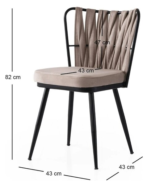 Set 4 scaune KUSAKLI 222 V4, bej/negru, stofa catifelata/metal, 43x43x