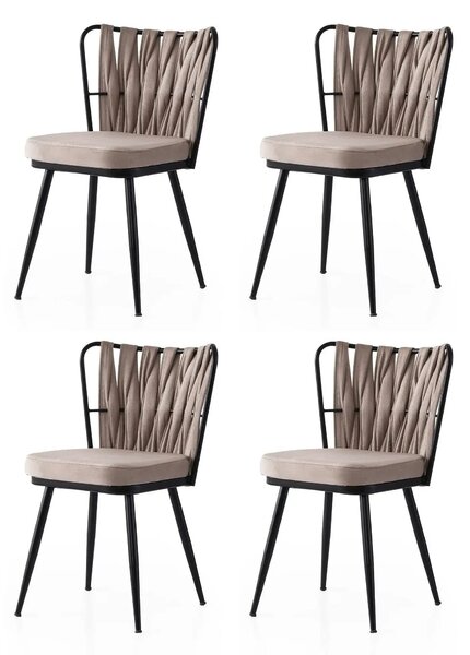 Set 4 scaune KUSAKLI 222 V4, bej/negru, stofa catifelata/metal, 43x43x