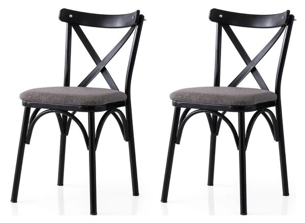 Set 2 scaune EKOL 291 V2, gri inchis/negru, stofa clasica/metal, 42x40