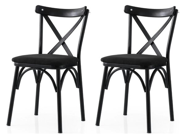 Set 2 scaune EKOL 290 V2, negru, stofa clasica/metal, 42x40x81 cm