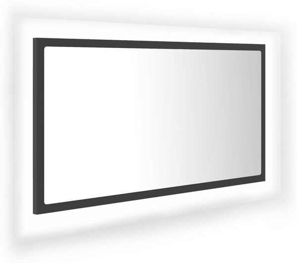 Oglindă de baie cu LED, gri, 80x8,5x37 cm, acril