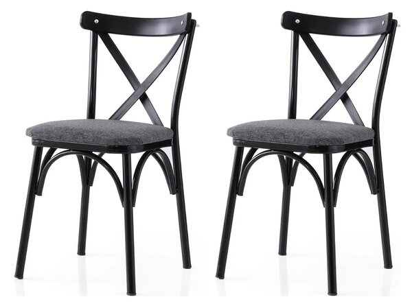 Set 2 scaune EKOL 288 V2, gri/negru, stofa clasica/metal, 42x40x81 cm