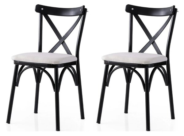 Set 2 scaune EKOL 286 V2, alb/negru, stofa clasica/metal, 42x40x81 cm