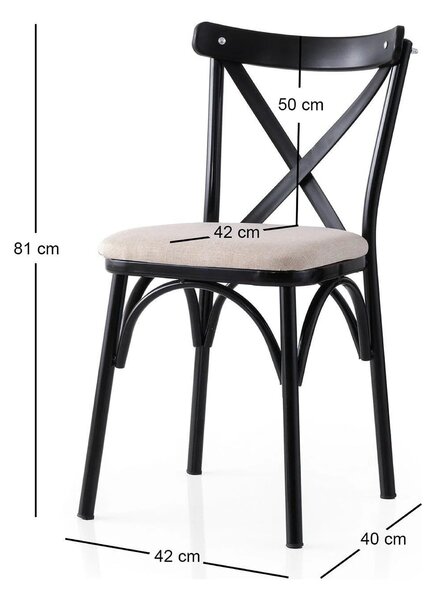 Set 2 scaune EKOL 285 V2, crem/negru, stofa clasica/metal, 42x40x81 cm