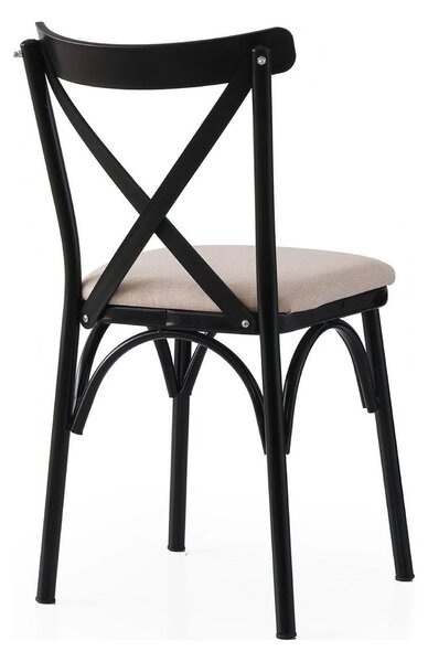 Set 2 scaune EKOL 285 V2, crem/negru, stofa clasica/metal, 42x40x81 cm