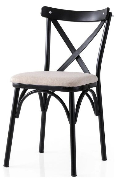 Set 2 scaune EKOL 285 V2, crem/negru, stofa clasica/metal, 42x40x81 cm