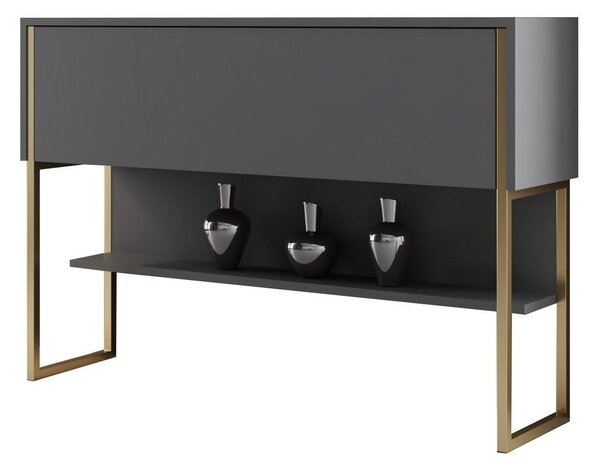 Consola LUXE, gri antracit/auriu, PAL melaminat/metal, 120x30x80 cm