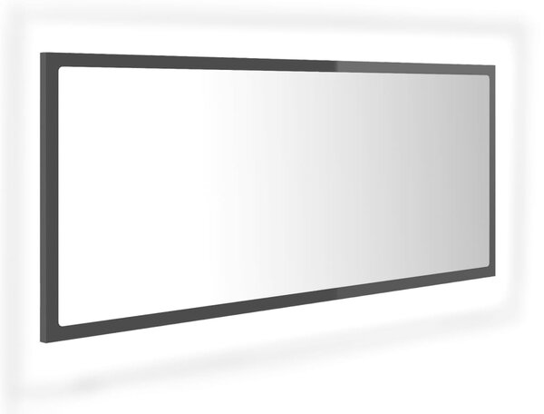 Oglindă de baie cu LED, gri extralucios, 100x8,5x37 cm, acril