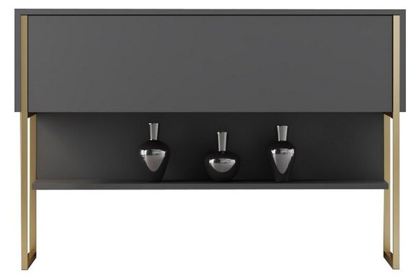 Consola LUXE, gri antracit/auriu, PAL melaminat/metal, 120x30x80 cm