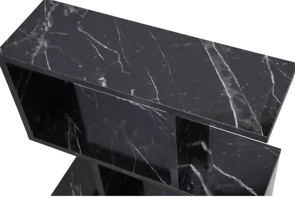 Masuta laterala LIFE, negru cu efect de marmura, PAL melaminat, 60x20x