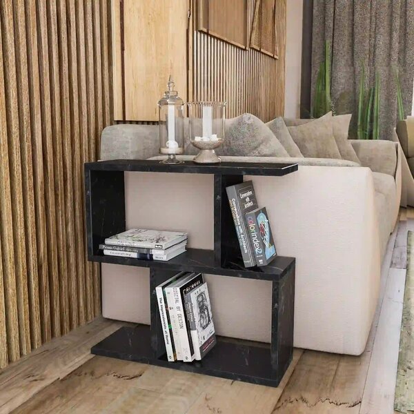 Masuta laterala LIFE, negru cu efect de marmura, PAL melaminat, 60x20x