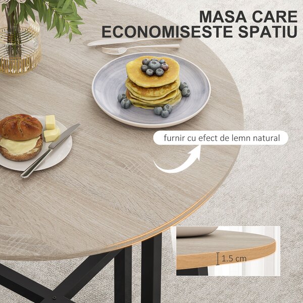 HOMCOM Masă industrială rotundă lemn-metal | Aosom Romania