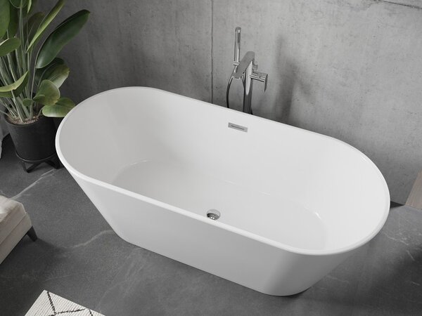 Cadă de baie independentă Mexen Flavia 160 x 75 cm, albă, preaplin cromat, 54031608000