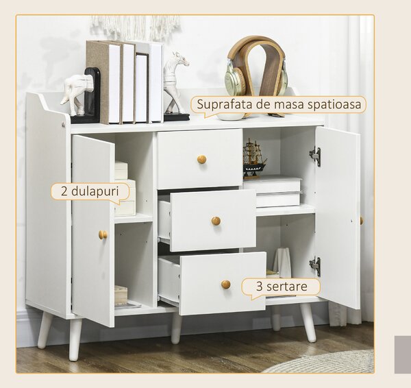 Bufet HOMCOM Alb 90x80 PAL-Pin | Aosom Romania