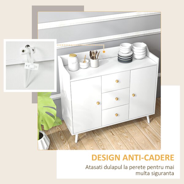 Bufet HOMCOM Alb 90x80 PAL-Pin | Aosom Romania