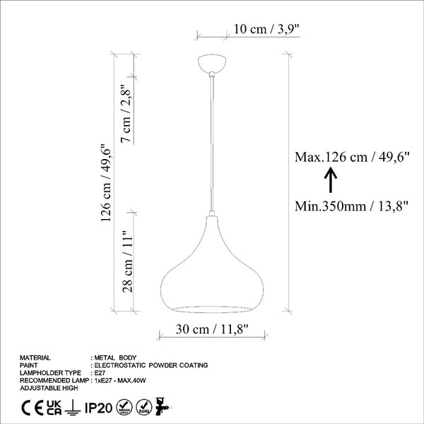 Lustra SAGLAM 3774, metal, 30x35-126 cm