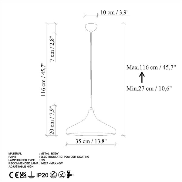 Lustra EYSAN 207, metal, 35x27-116 cm