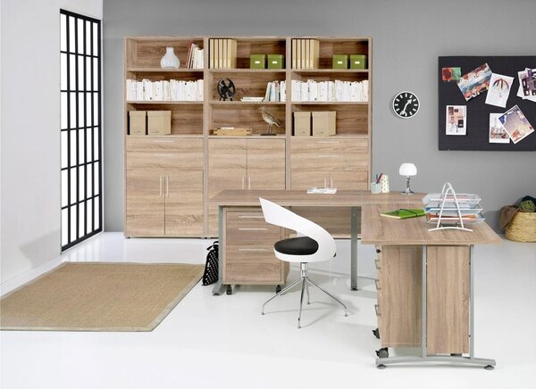 Masă de birou Modulo 150 x 80 cm + container, stejar sonoma / gri