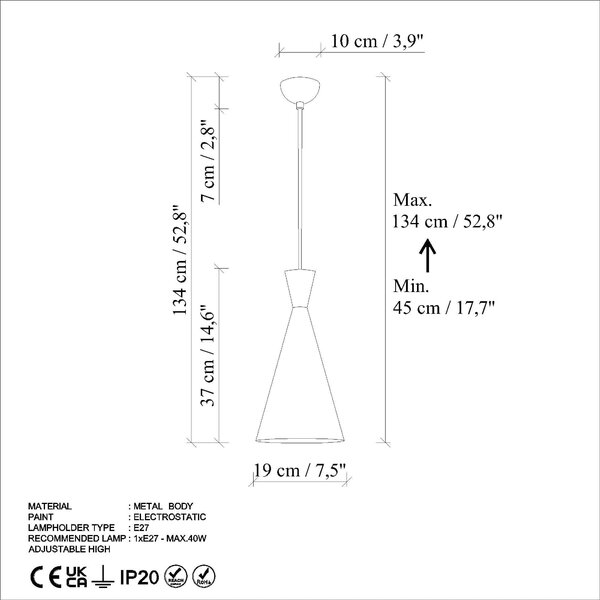 Lustra TOM 3541, albastru, metal, 19x45-134 cm