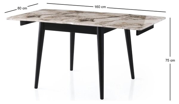 Masa extensibila TOTEM 3042, alb cu efect de marmura, PAL melaminat, 8