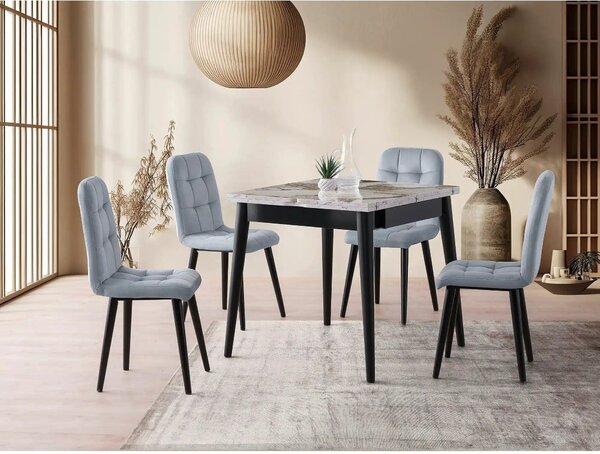 Masa extensibila TOTEM 3042, alb cu efect de marmura, PAL melaminat, 8