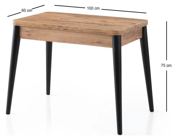 Masa extensibila DOLUNAY 1284, stejar/negru, PAL melaminat, 100/120x60