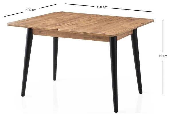 Masa extensibila DOLUNAY 1284, stejar/negru, PAL melaminat, 100/120x60