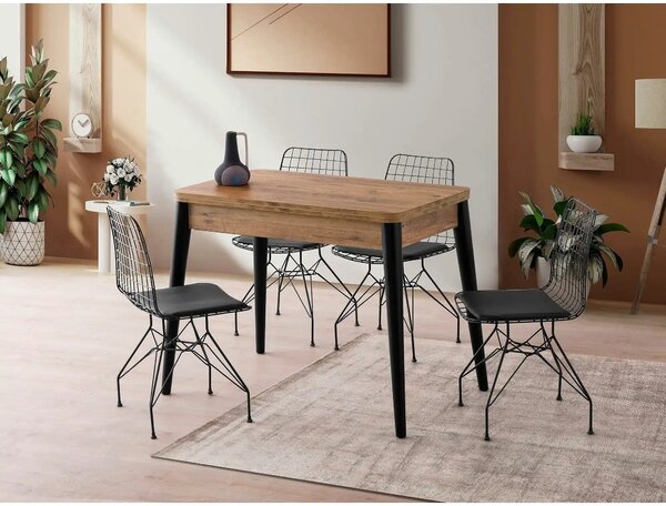 Masa extensibila DOLUNAY 1284, stejar/negru, PAL melaminat, 100/120x60
