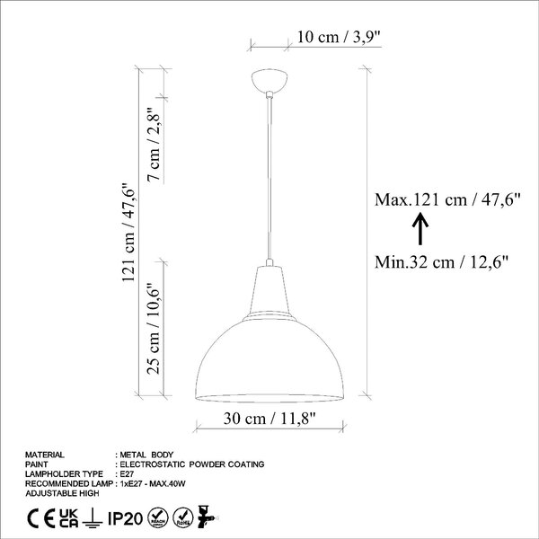 Lustra KURE 2451, albastru, metal, 30x32-121 cm