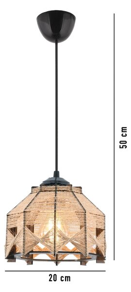 Lustra JUTTA JUTE, bej/negru, metal/iuta, 20x50 cm