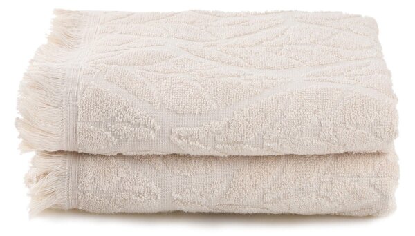 Set 2 prosoape baie LEAF, crem, bumbac, 50x90 cm
