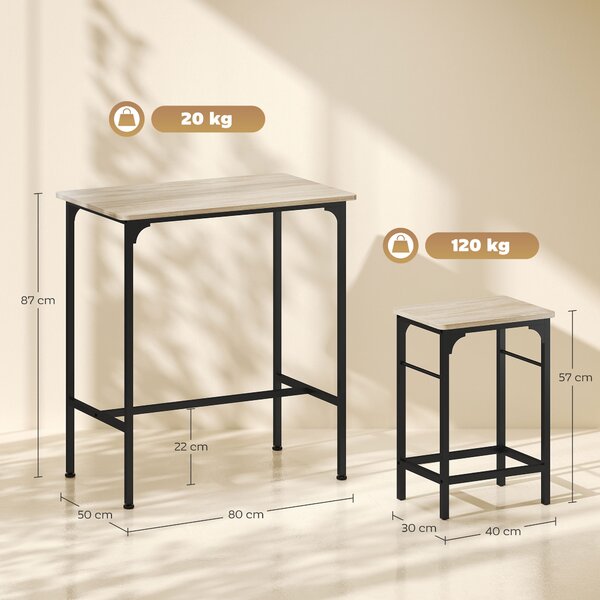 HOMCOM Set Mobilier Bar 3 Piese cu Masă de Bucătărie și 2 Scaune de Bar, Negru și Lemn | Aosom Romania