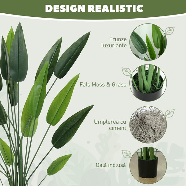 HOMCOM Plantă Artificială "Pasărea Paradisului" cu 20 de Frunze și Ghiveci | Aosom Romania
