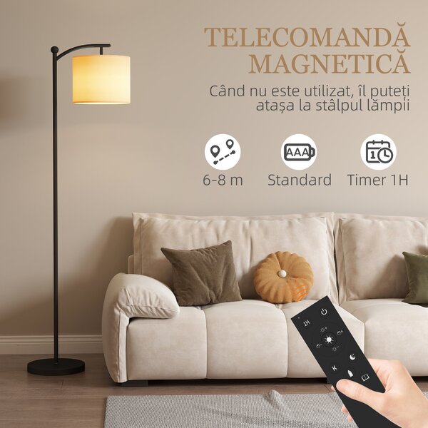 HOMCOM Lampă de Podea LED Reglabilă cu Telecomandă și Temporizator, Negru | Aosom Romania