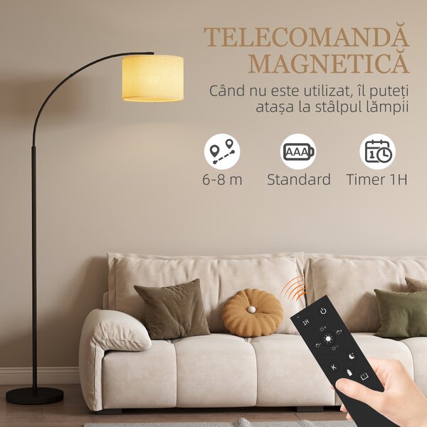 HOMCOM Lampada da Terra Regolabile Telecomando e Timer 1h Paralume Girevole Nero | Aosom Romania